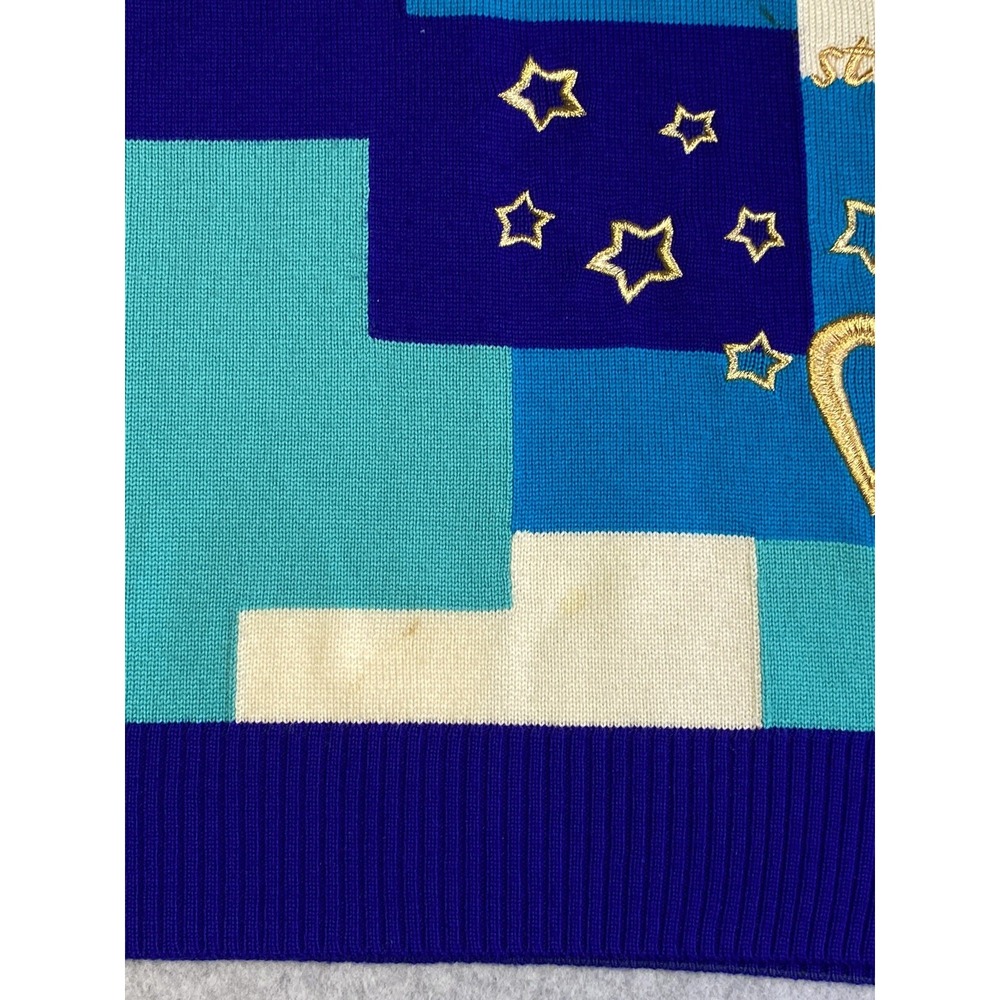 St‎ John Sweater Womens Small Blue Geometric Pullover Abstract Star Hearts Knit - Picture 5 of 12